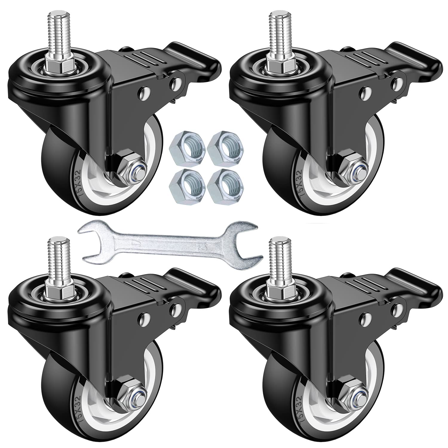 DICASAL 3 Inch Stem Casters Swivel Stem Mount Industrial Castors with American Size Thread 1/2"-13x1 Safety Dual Locking Wheels PU Foam No Noise Wheel