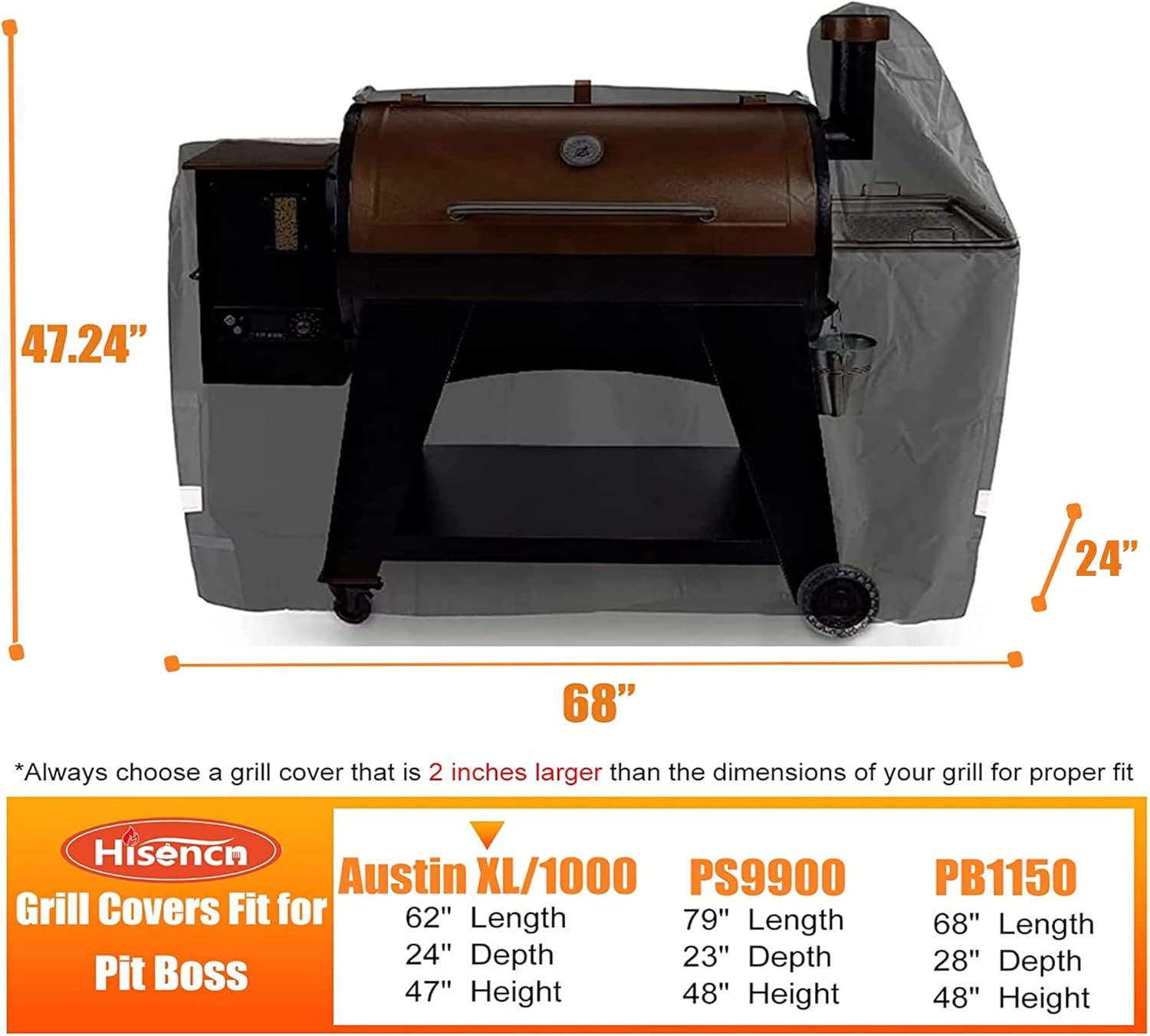 Hisencn Grill Cover for Pit Boss Austin XL, 600D Heavy Duty Pellet Smoker BBQ Cover for Pit Boss 1000 Series, 1000D3, 1000S, 1000SC, Rancher XL, 1100 Pro, 1150, Z Grill 1000 – UV & Fade Resistant