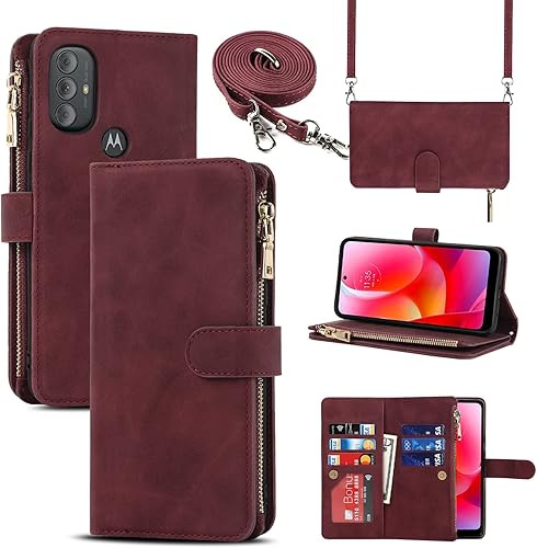 Miniatura 8 de Jaorty Funda para Motorola Moto G Pure (2021)Moto G Power (2022)Moto G Play (2023) Funda tipo cartera, 9 ranuras para tarjetas Collar cruzado