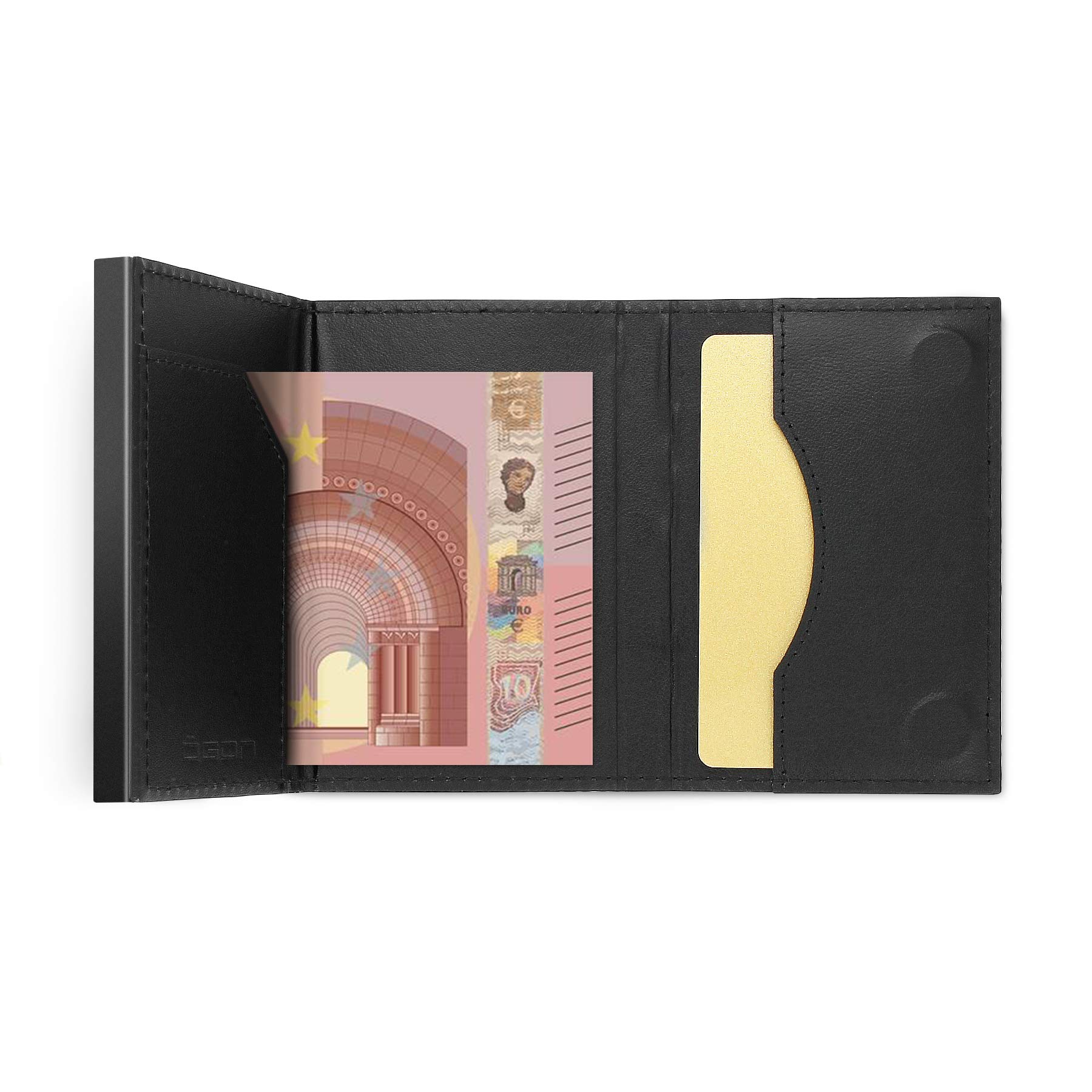 Automatyczny portfel z aluminium i skóry. Model: CASCADE SLIM | Karty wysuwają się jednym ruchem. Do 8 kart, banknotów i paragonów. RFID.