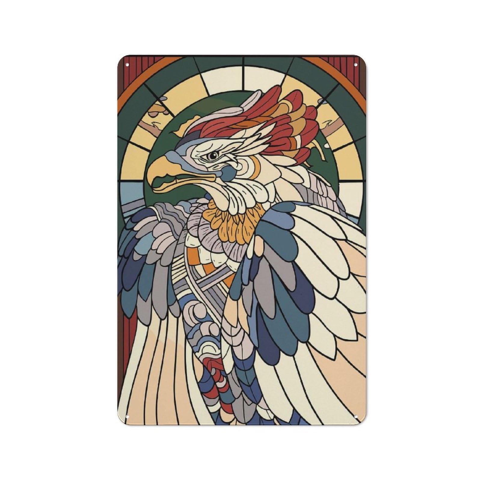 Junmoney Style-5 Stylized Eagle Stained Glass Art Vintage Metal Wall Sign 30X20cm For Kitchen Or Home Bar, For Garage, Workshop And Man Cave Decoration