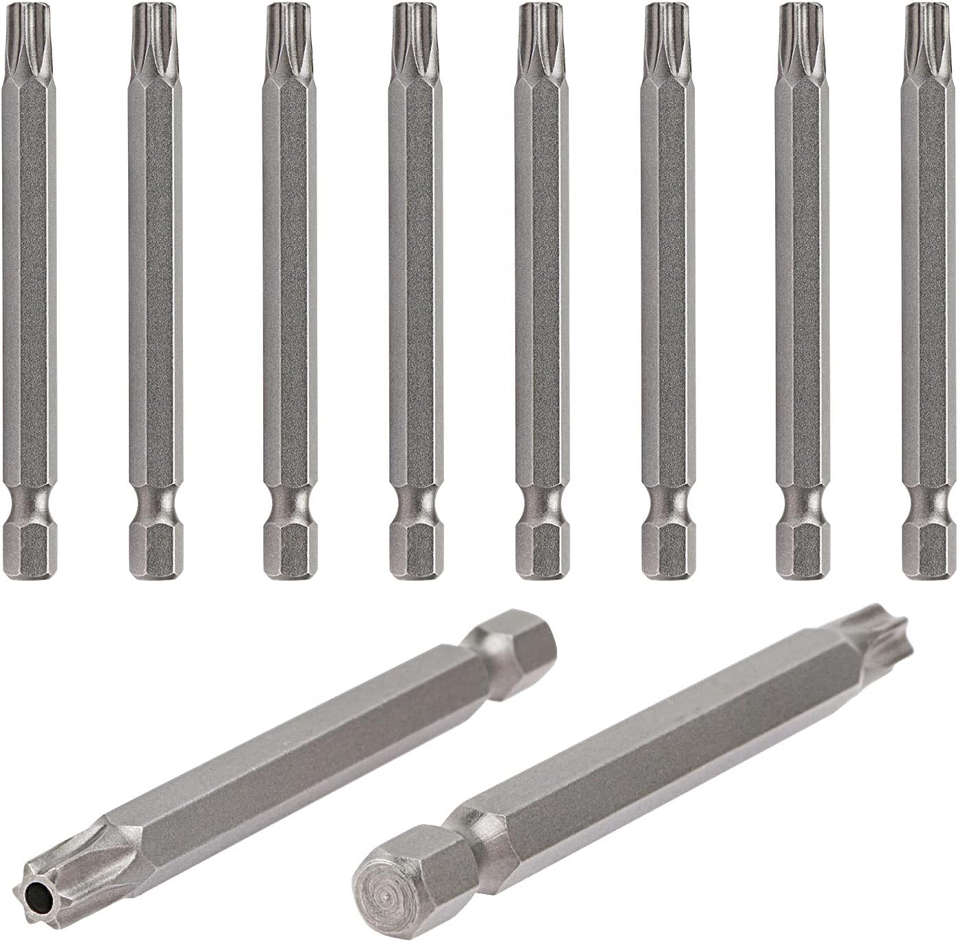 Aopin T30 with hole, Torx head screwdriver tamper proof, 1/4 inch hex handle, S2 steel magnetic, 75mm(3 inch) length, 10pcs
