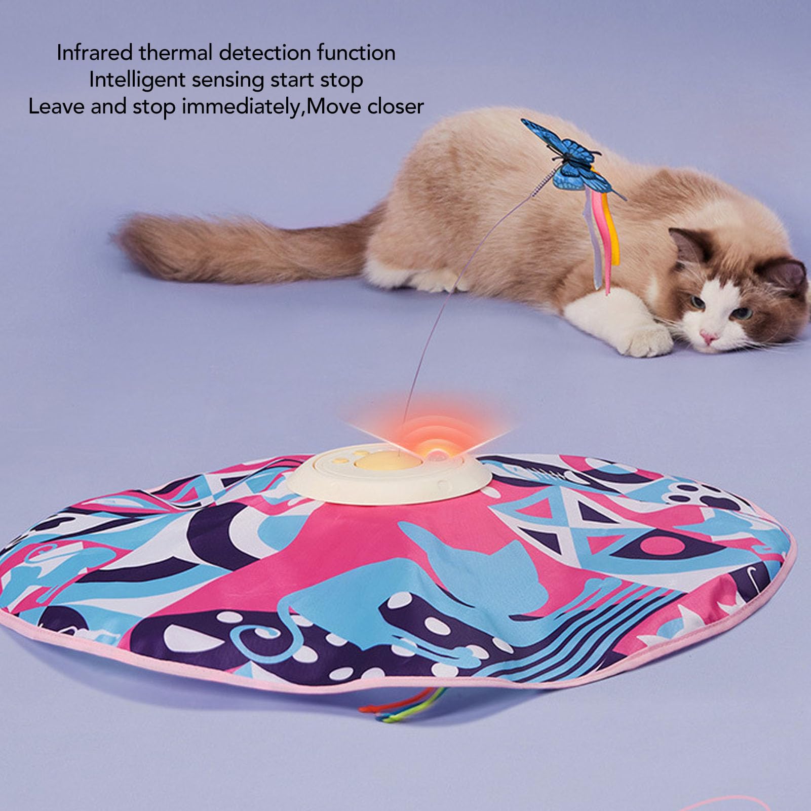Jiawu Automatisches Katzenspielzeug, Spannendes Interaktives Spiel für Katzen und Kätzchen, Mehrere Modi aus Polyester für Zuhause, rutschfest – Geeignet für Vielbeschäftigte Katzenbesitzer