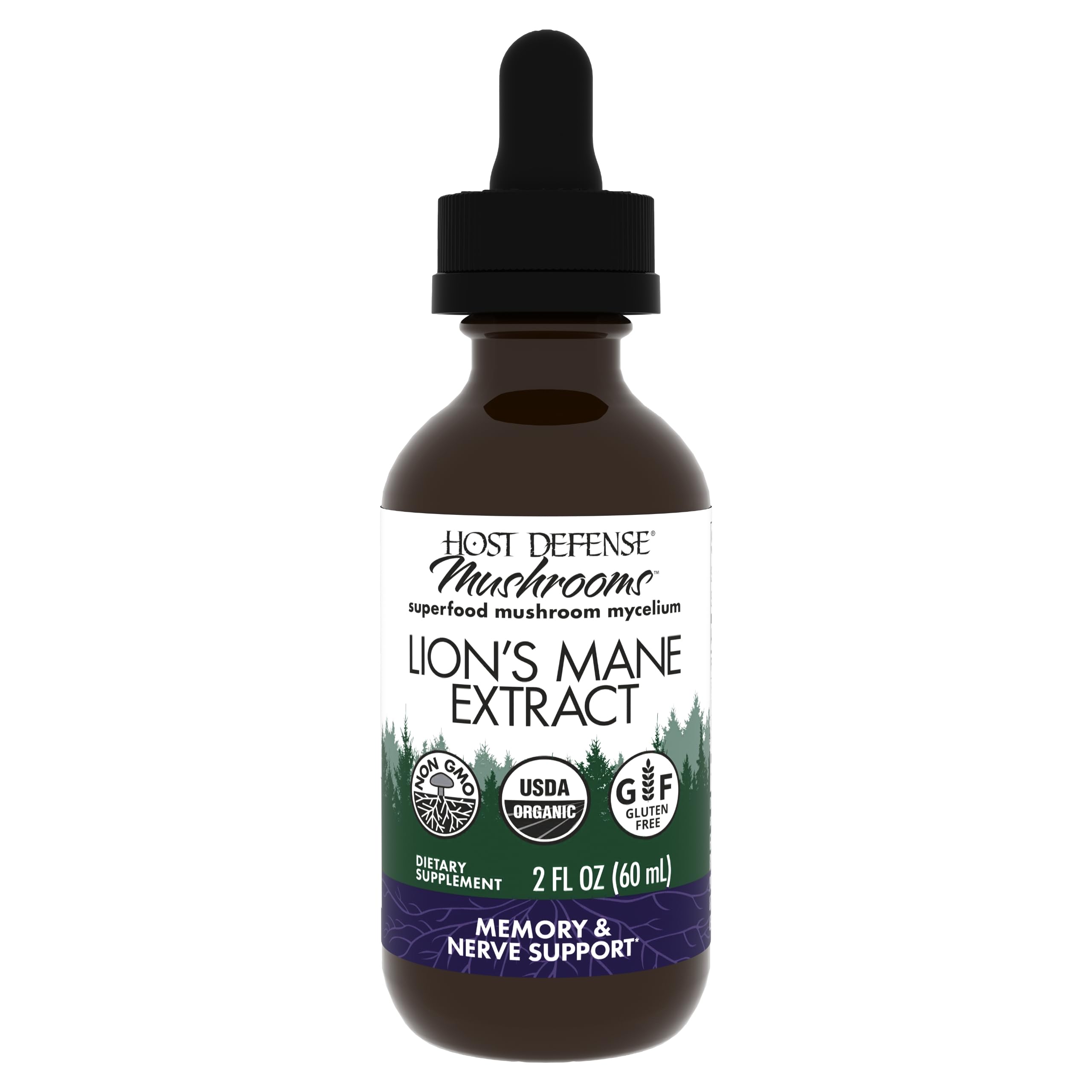 Host Defense Lion's Mane Extract - Brain Health Support Supplement for Focus & Memory Function - Immune & Nervous System Support Supplement - 2 fl oz (60 Servings)*