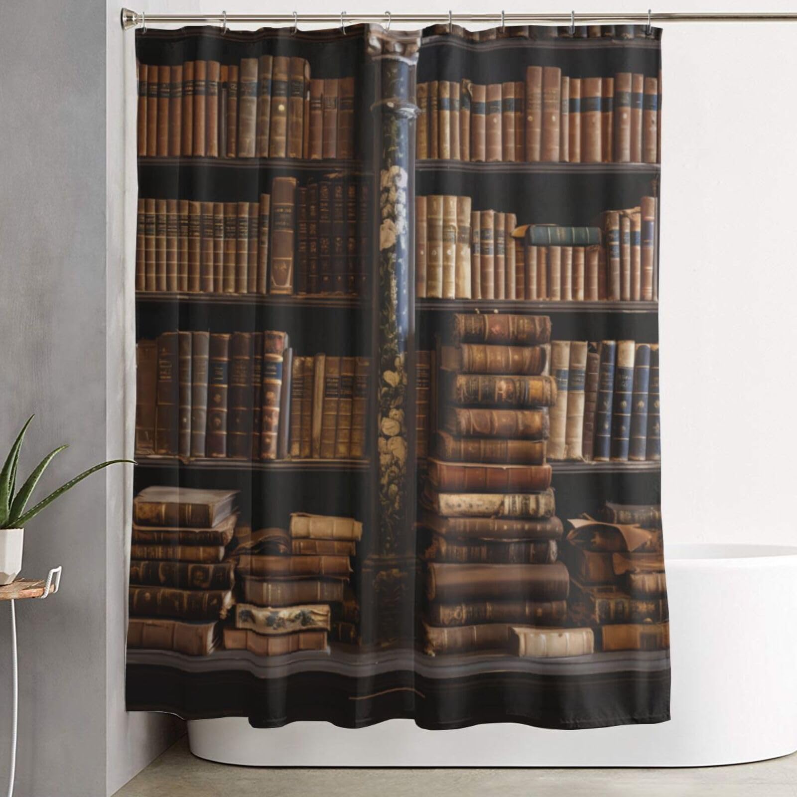 Rideau de douche décoratif imprimé livres anciens en tissu épais hautement imperméable