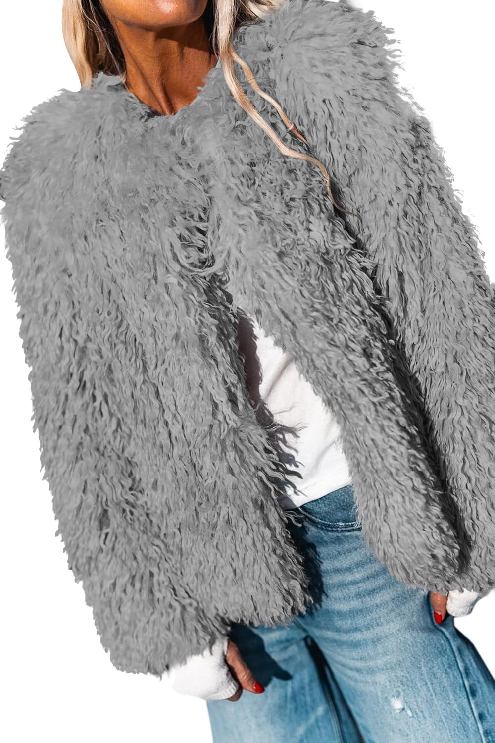 Aoang Womens Faux Fur Coat Winter Shaggy Casual Oversized Jackets 