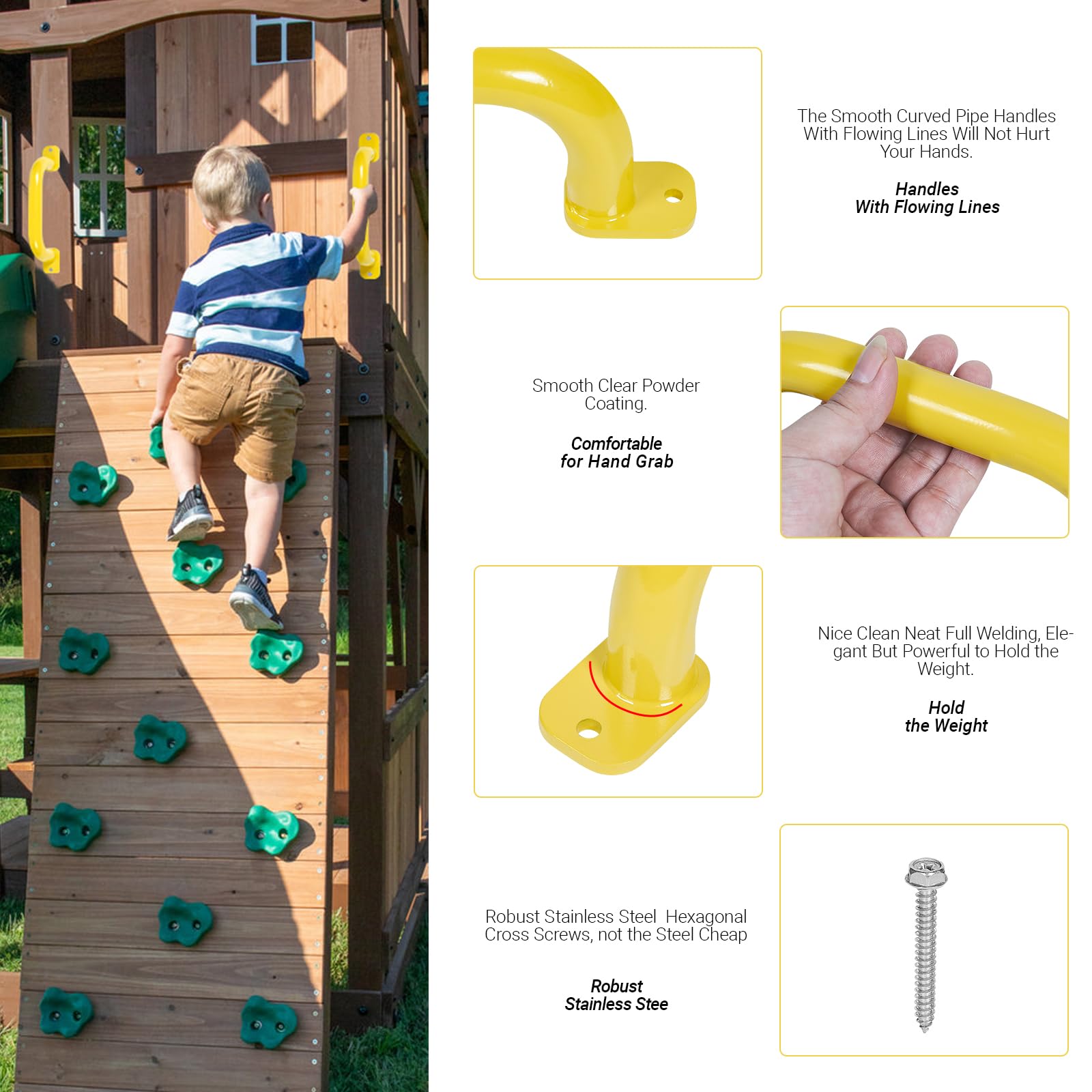 ESPETS 10 Inch 4 Pieces Blue Metal Safety Handles for Playground Accessories - Outdoor Backyard Swing Set Kids Grab Handles, Playset Hand Grips for Playhouse, Treehouse, Jungle Gym, Climbing Frame