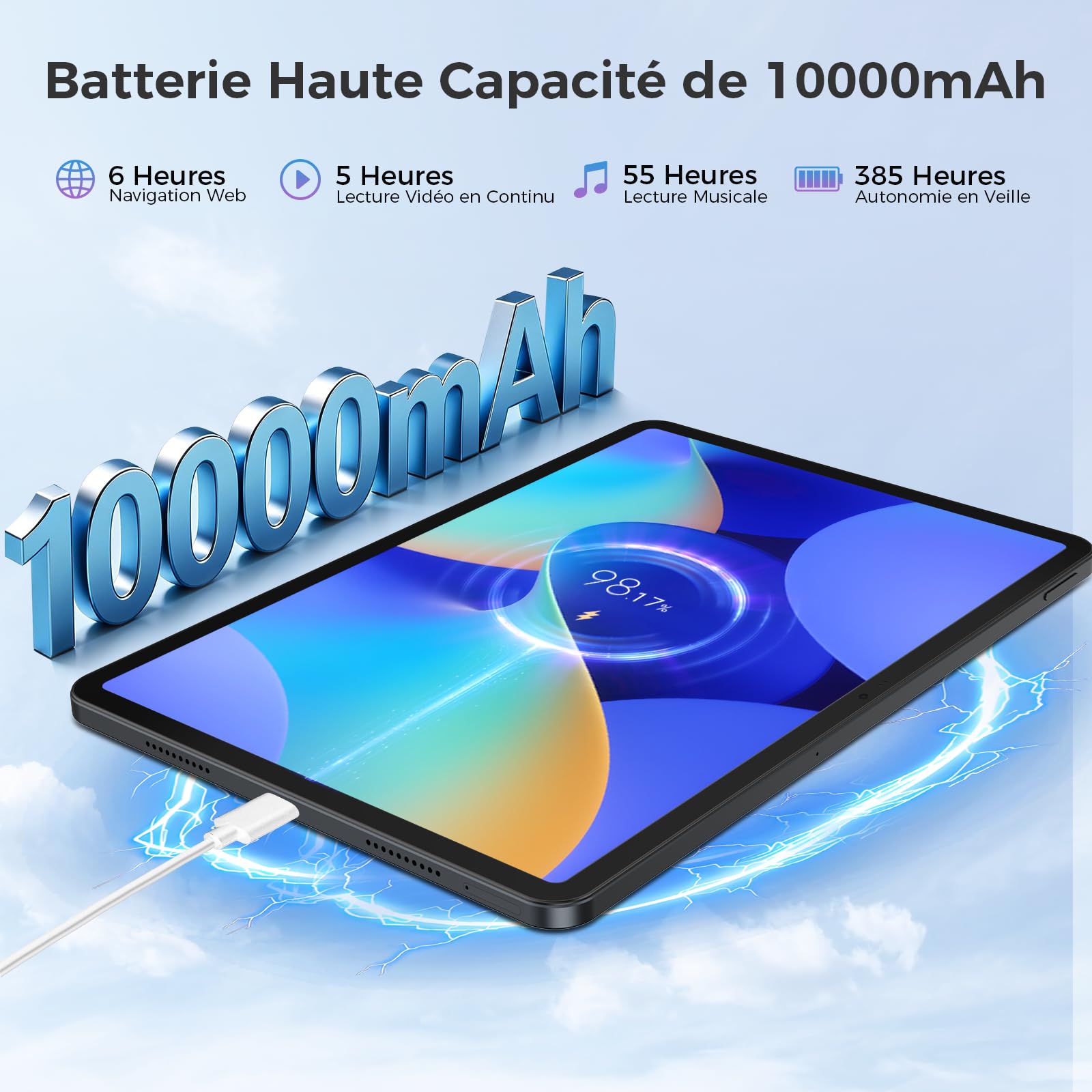 Tablette 12.2 Pouces Android 16 Tablette, 32Go RAM+256Go ROM, Octa-Core T7300, 2400 * 1600 IPS, 10000 mAh Tablette Tactile 5MP+16MP/Widevine L1/Gemini AI/Étanchéité IP54