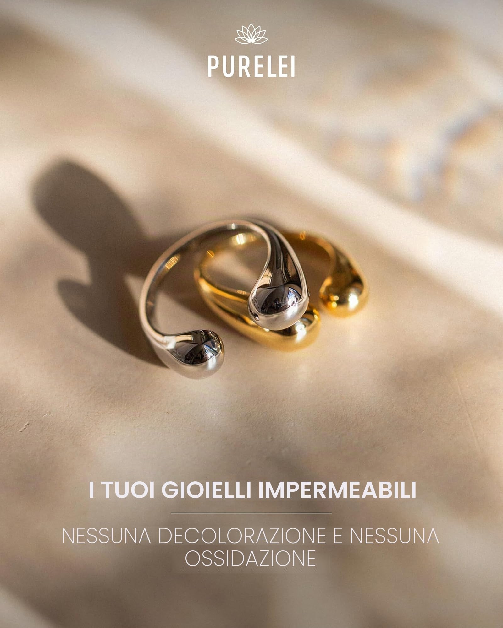 Purelei® Anello Embrace – Anello da donna impermeabile in acciaio inox durevole – Anelli regolabili di taglia (S-M/M-L) – Bigiotteria per il tuo look personalizzato