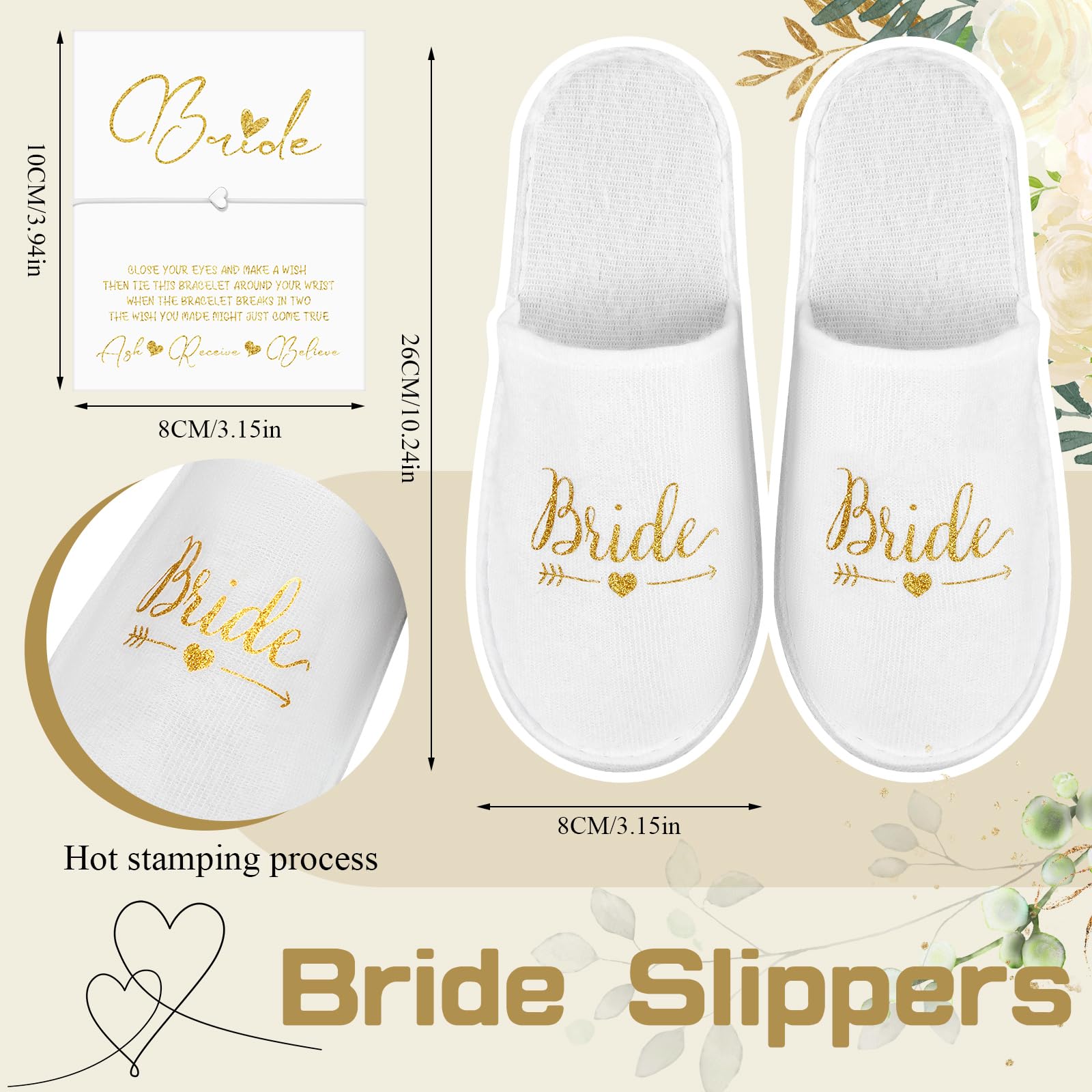 Hestya 6 Pcs Bride to Be Gifts Include Cosmetic Tote Bag, Bride Slippers, String Bracelet with Card, Makeup Mirror - Image 3