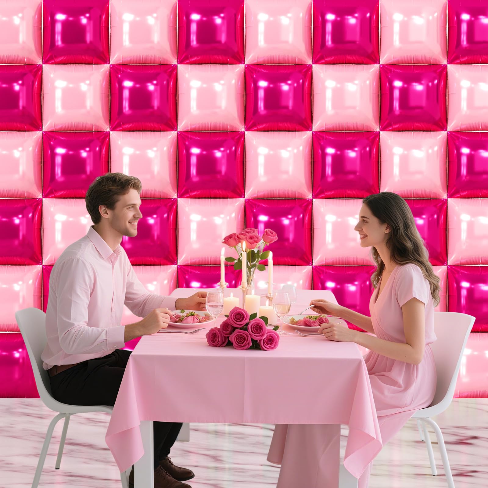 NISOCY 48 globos cuadrados de aluminio rosa magenta intenso, telón de fondo de pared de doble cara, kit de arco de globos rosa metálico para aniversario, despedida de soltera, cumpleaños, compromiso