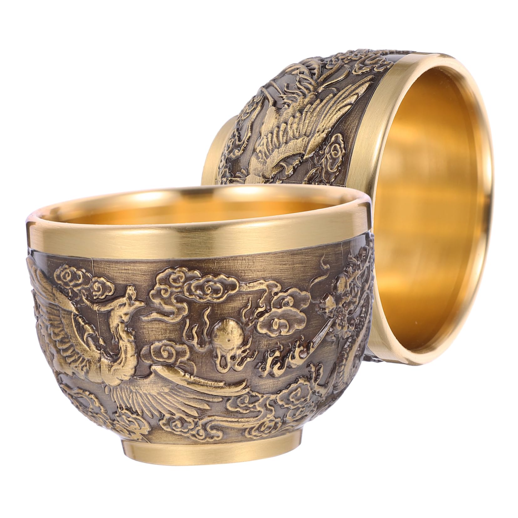Taza de té de cobre con relieve y diseño retro, juego de 2 tazas pequeñas para hogar