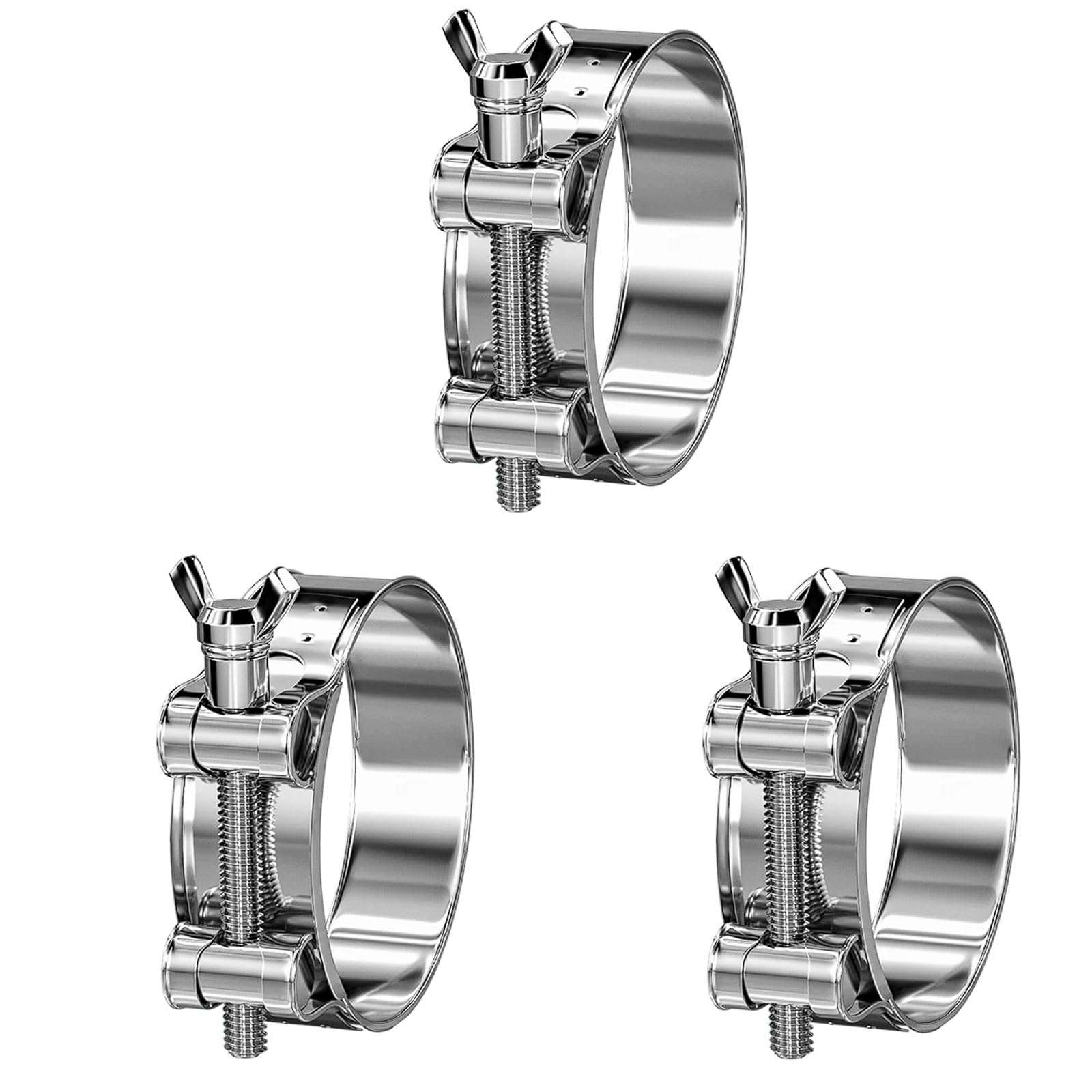 Esmen One Color 3-Pack 304 Stainless Steel Hand-Tightening Heavy-Duty Pipe Clamp, Butterfly-Shaped, Hose For Water, Gas Pipes, 2-3 Inch(2'')