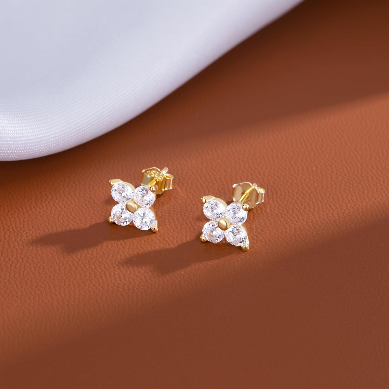 Reffeer Solid 925 Sterling Silver CZ Flower Stud Earrings for Women Teen Girls Crystal Flower Earrings Studs for Spring - Image 6