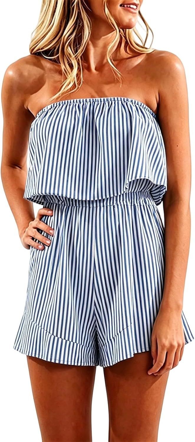 Generisch Boho Print Beach Jumpsuit - Casual Strapless Jumpsuit in Loose Fit Lightweight Summer Material for Relaxed Holidays