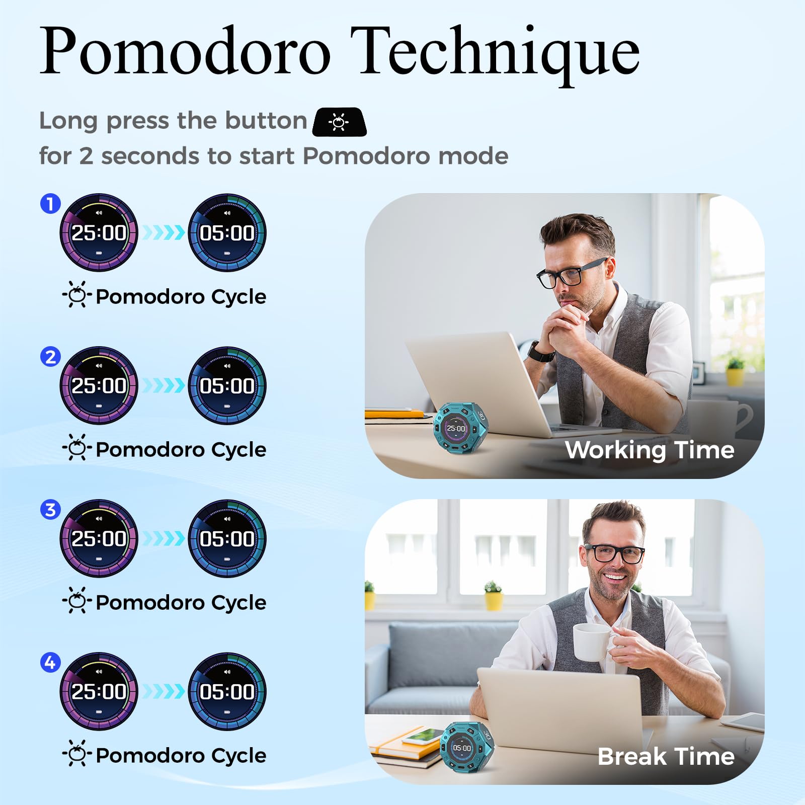 TIMARO Flip Pomodoro Timer mit 3/5/10/25/30 Min. Voreinstellungen, magnetischer Produktivitäts-Timer mit benutzerdefiniertem Countdown & Stoppuhr, visueller Fokusuhr für Studium, Arbeit, ADHS & Kochen