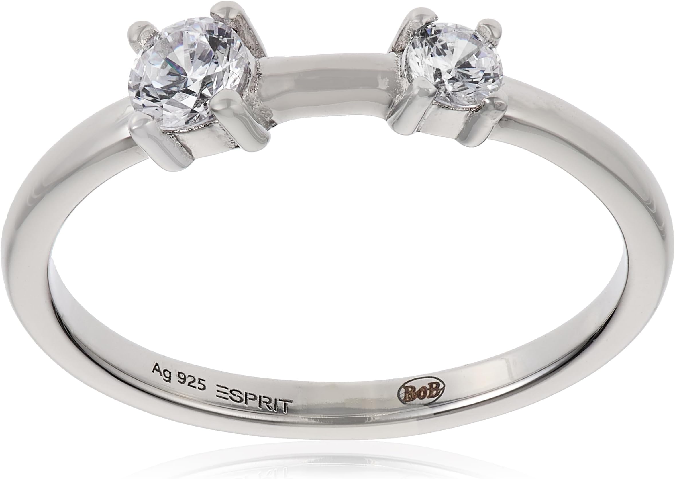 esrg01611116 silver tone ladies twin ring, metal, cubic zirconia