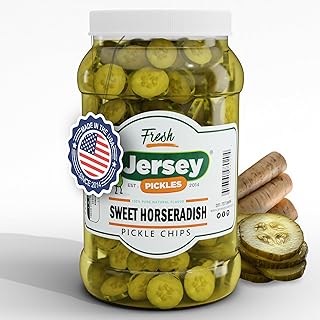 Jersey Pickles - Sweet Horseradish Chips (Gallon) - Fresh, Keto-Friendly, and Perfect for Snacks, Sandwiches, or Salads – The perfect Pickle Jars Cornichon for Families or Gatherings