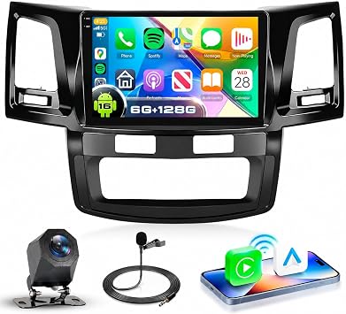8 CORE 6G+128G Android 15 Car Radio for Toyota HILUX 2005-2014, Wireless CarPlay Android Auto, 9 Incell HD Touch Screen Car Stereo with GPS, WiFi, Bluetooth 5.0, FM, 32 EQ, SWC, Backup Camera