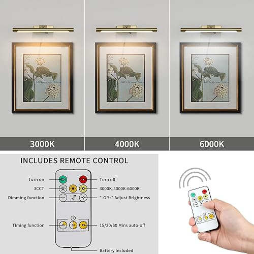 Miniatura 2 de Joosenhouse Luz de imagen inalámbrica recargable a pilas, luz de imagen recargable de 16.53 pulgadas con control remoto regulable y temporizador