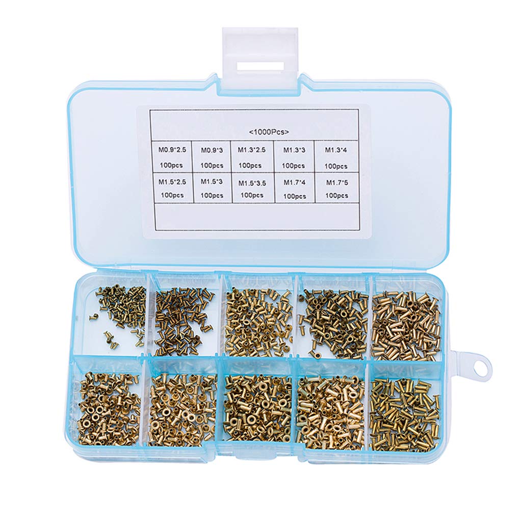 1000 PCS Mixed Hollow Rivets M0.9 M1.3 .5 .7 Through Hole Copper Tube Rivets Double-Sided Circuit Board PCB Fasteners Grommet Installation Tool