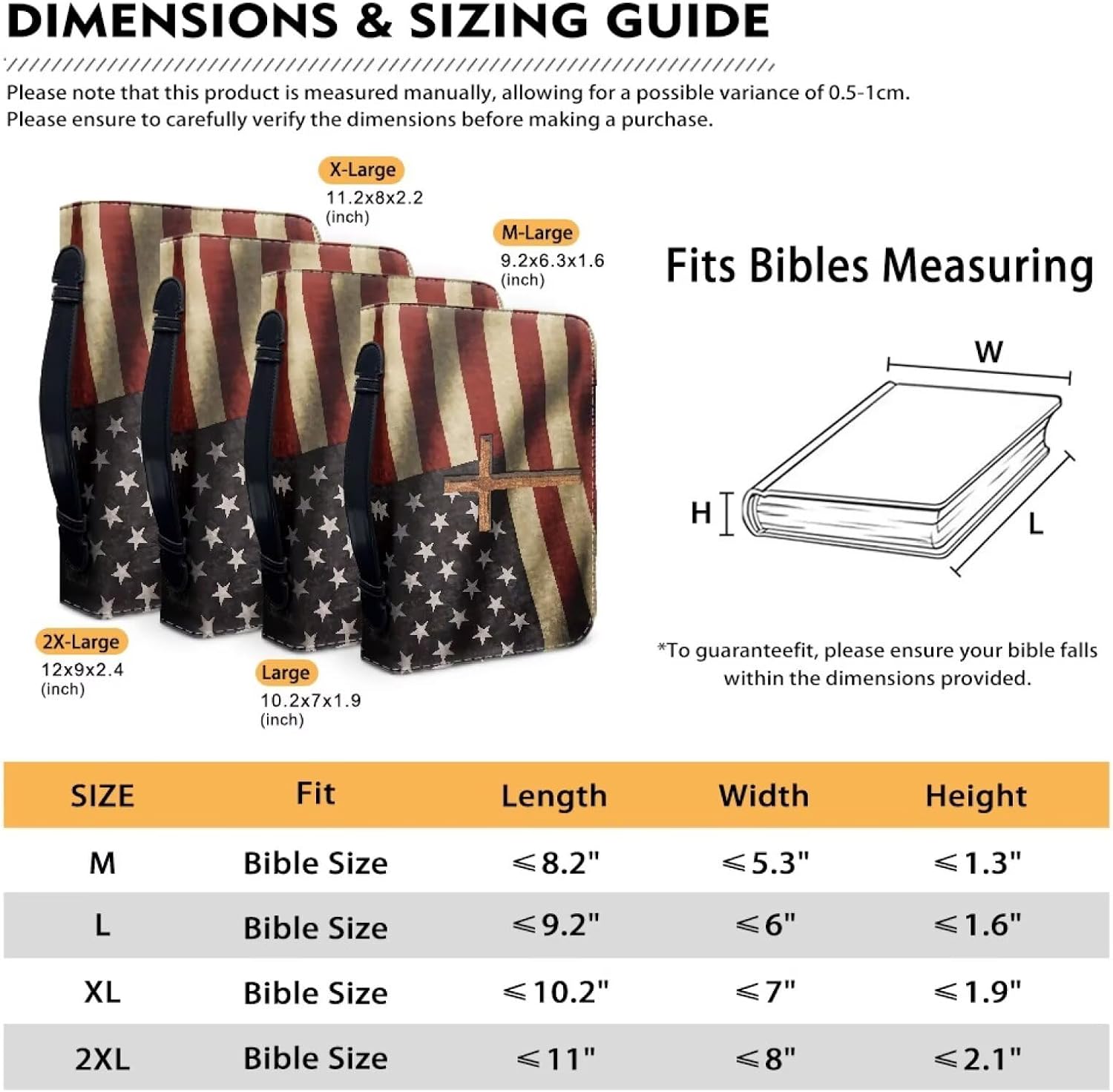 Cozeyat American Flag Cross Bible Covers for Men with Pen Slots, Christian Cross Design Bible Case for Women XL Size Scripture Bag Bible Study Supplies