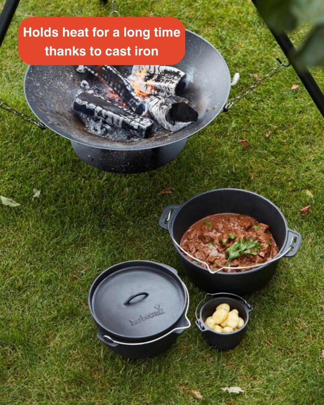 Barbecook Junko cocotte, marmitte en fonte, accessoire pour le barbecue bois, 9L, Noir