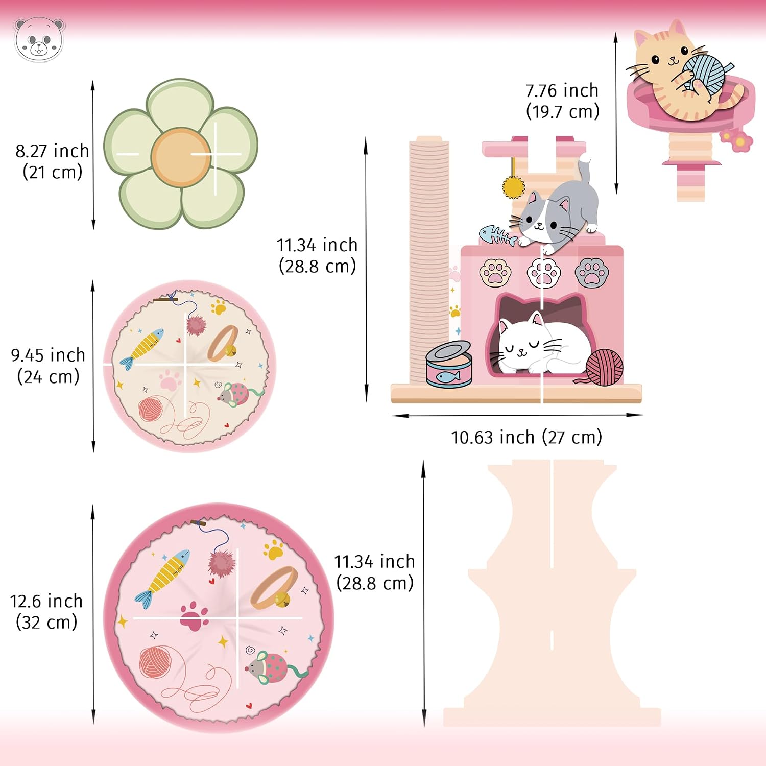 Cat Birthday Party Decorations, 3-Tier Cat Tree Tower Cupcake Stand with Cupcake Toppers for Baby Shower Kitten Birthday Party Decorations