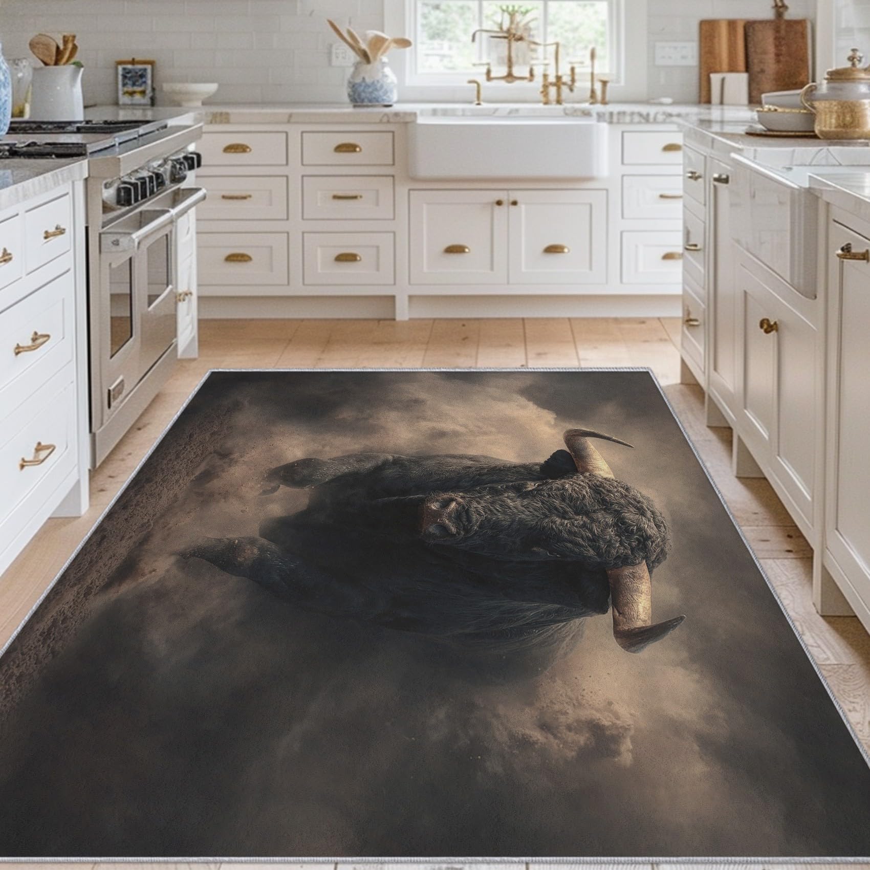 Générique Tapis Entree Interieur Taureau Noir, Petit Tapis Motif Animaux Sauvage Bison Chambre 60 x 90 cm, Antidérapant Lavable Doux à Poils Ras, Decoration Maison W-Z3