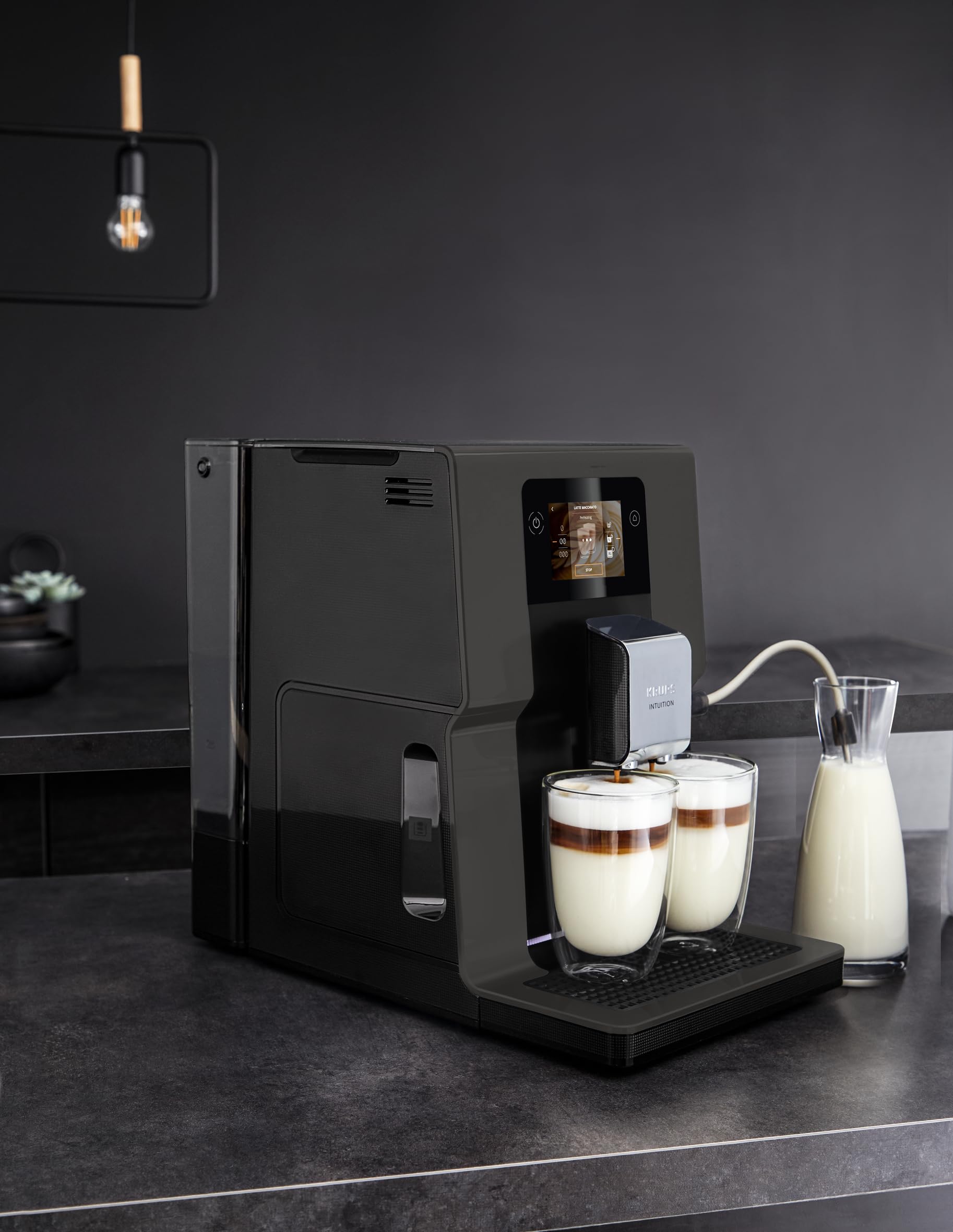 KRUPS EA872B Intuition Preference ekspres do kawy, dotykowy intuicyjny wyświetlacz SMART SCREEN, inteligentny system podświetleń, personalizacja ustawień, 11 rodzajów napojów, czarno-szare wykończenie