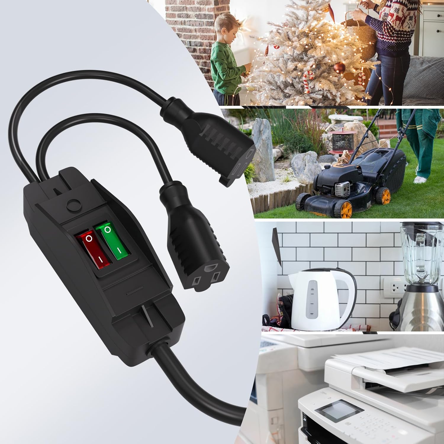 STARELO 2-Way 3 Prong Extension Cord with ON/Off Switch,3 Prong,Y-Splitter, Pimary 14AWG 15A/125V and Secondary 18AWG 10A/125V with one NEMA 5-15P Plug and Two NEMA 5-15R Receptacles. (1.6FT,Black)