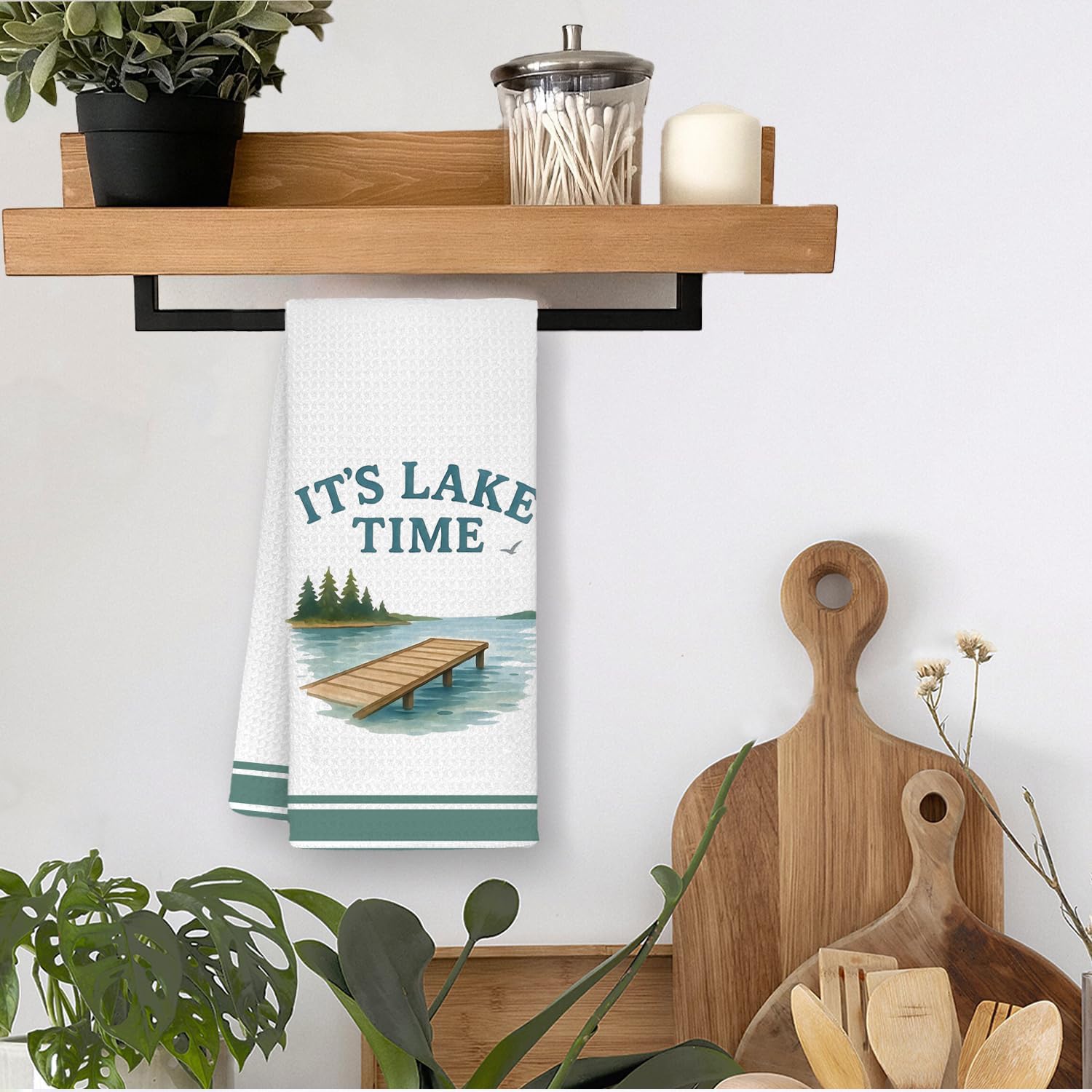 Lake Kitchen Towels, Lake Life House Gifts for Women Dish Tea Towels for Kitchen, It's Lakes Time Nautical Decorative Hand Towels for Bathroom, 16x24 Inch - Image 2