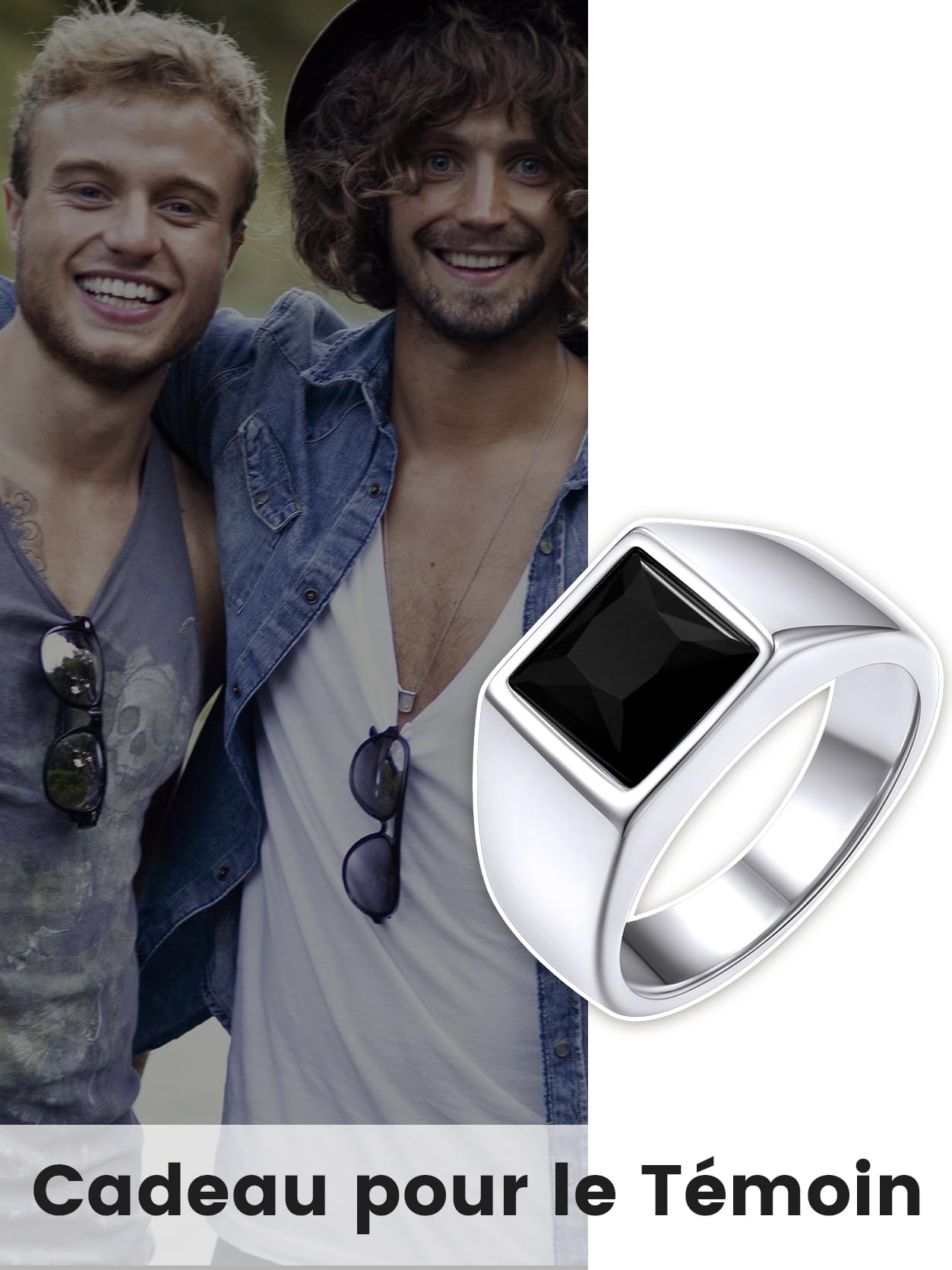 GoldChic JEWELRY Bague Solitaire Homme en Acier Inoxydable/Plaqué Or, Chevalière avec Pierre Bleue/Noire en Cristal, 8 Tailles Disponibles