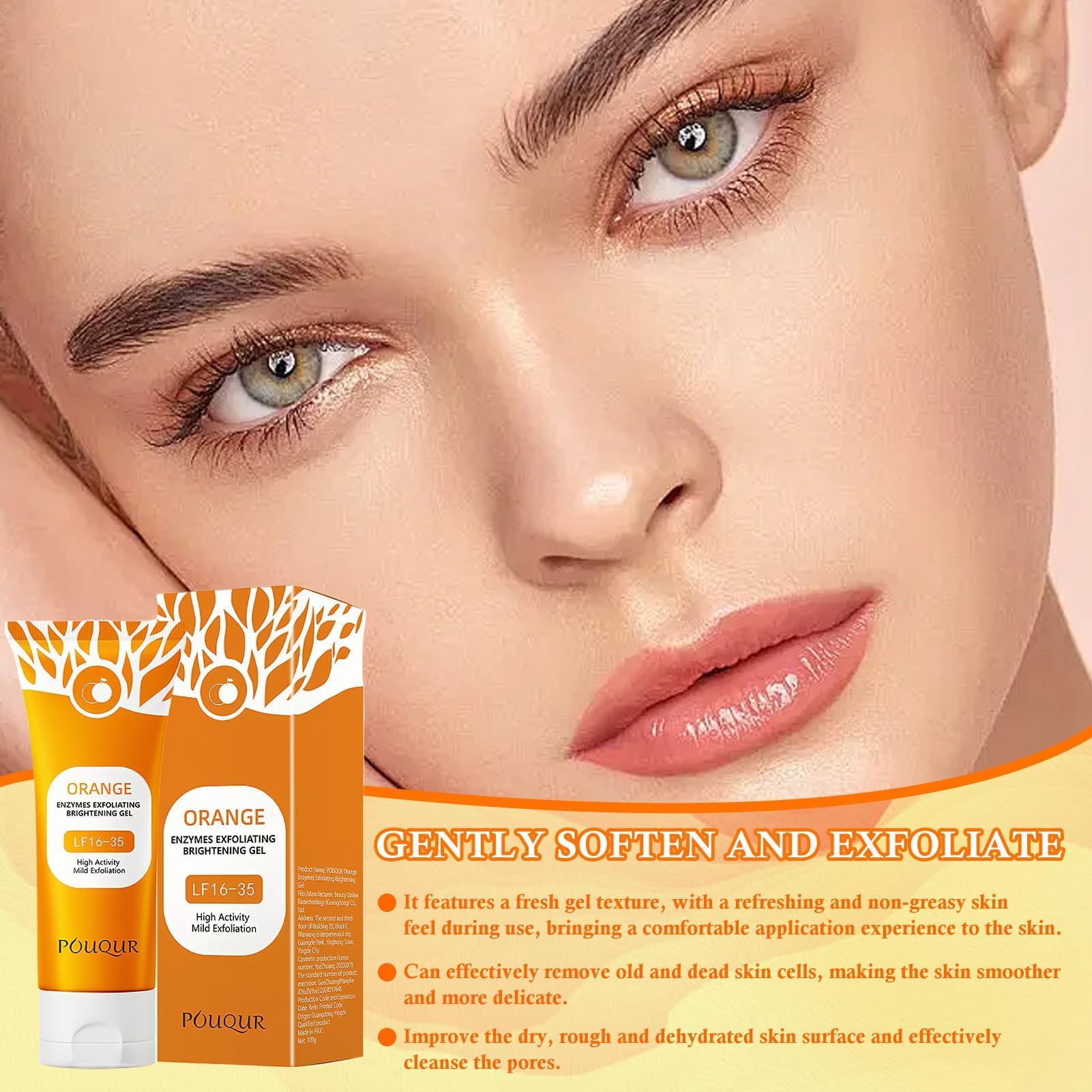 Esfoliante viso naturale all'arancia, Gel esfoliante arancione naturale, Pulizia Profonda e Idratazione per Viso e Corpo, gel esfoliante, nutre e dona (2 pezzi, 100g)