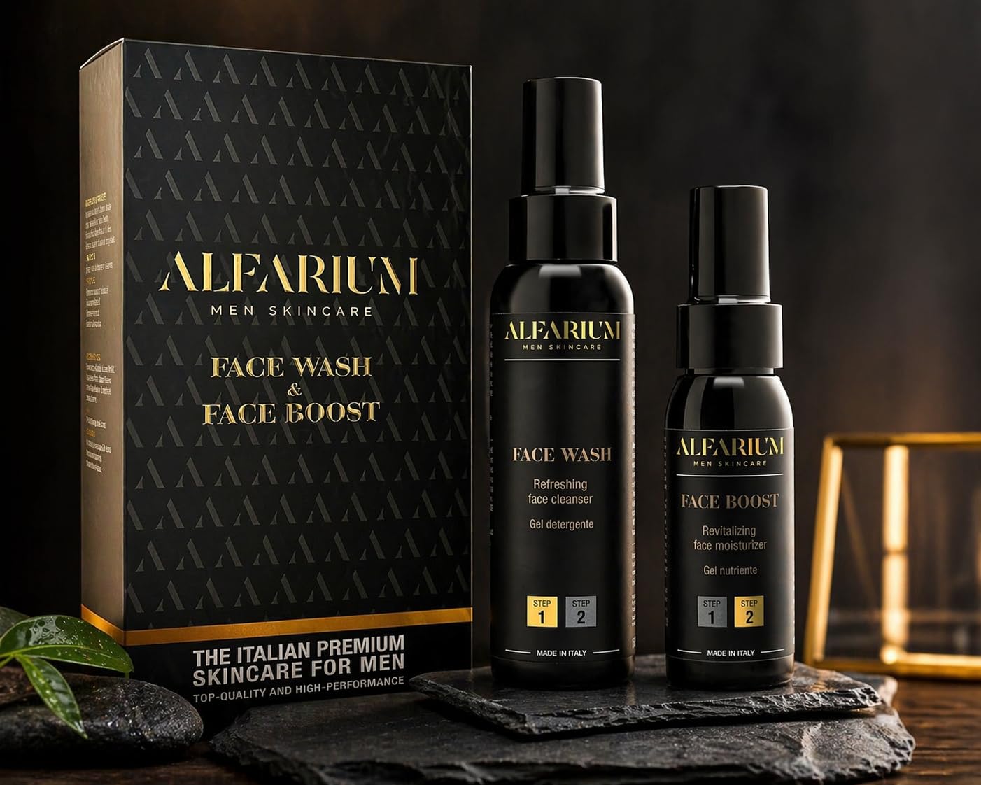 Alfarium Kit Skincare Uomo | Detergente Viso + Crema Idratante Uomo per Pelle Grassa e Mista | Con Acido Ialuronico e Vitamine A B5 C E | Routine Completa Made in Italy