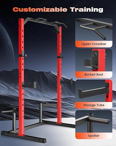 Miniatura 2 de OPPSDECOR Estante para sentadillas, jaula de potencia multifunción con banco de peso ajustable, estante para sentadillas con barra de dominadas,