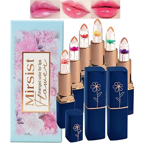 Aseawave 6 lápices labiales que cambian de color de pH, gelatina de flores de cristal, bálsamo brillante para todos los tonos de piel, tinte suave y