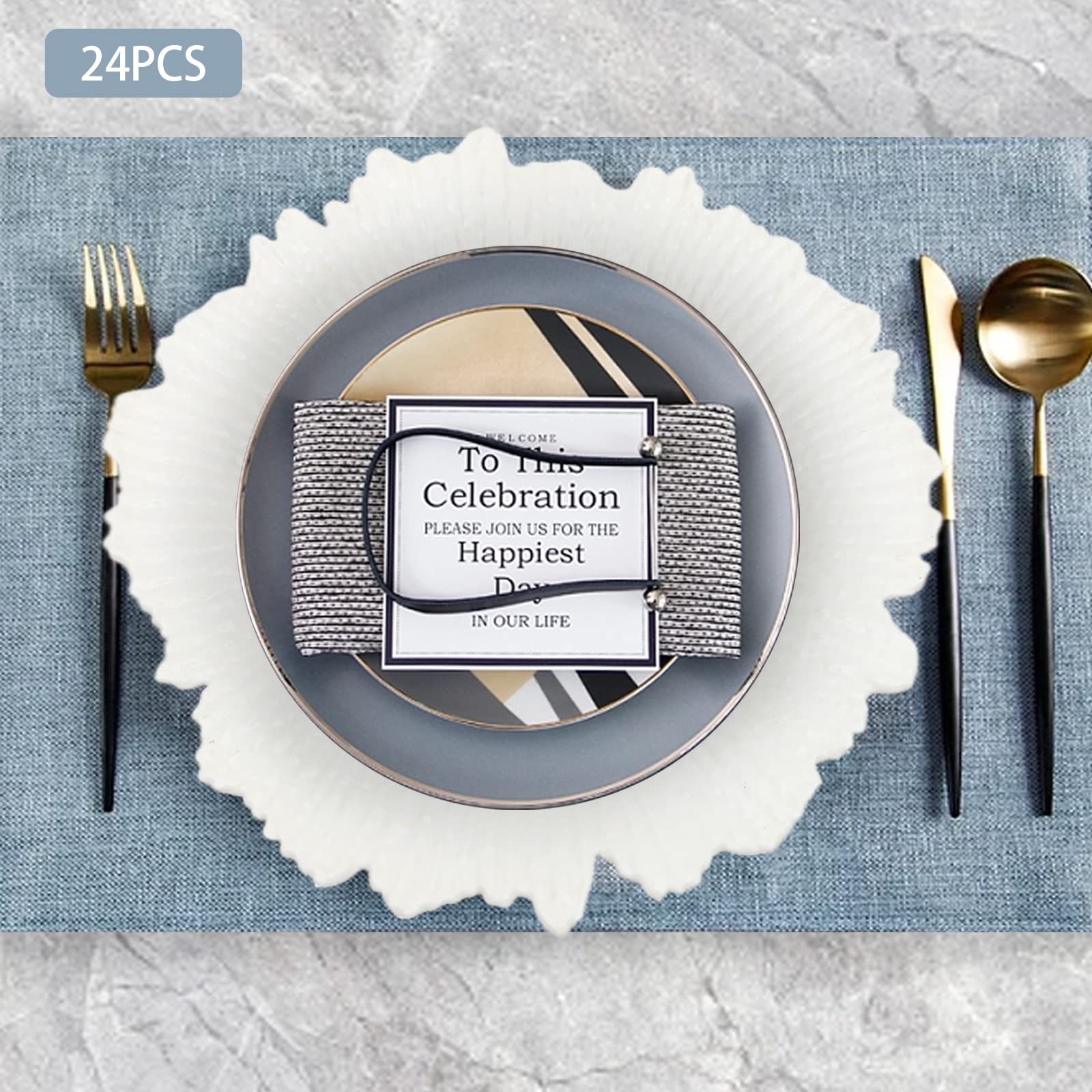 WUSILILU 13 inch Charger Plates Set of 24, Round Plastic Reef Plate Chargers for Dinner Plates, Wedding, Party Elegant Decoration Place Mats, Reusable Coral Reef Texture Luxurious Decoration (White)