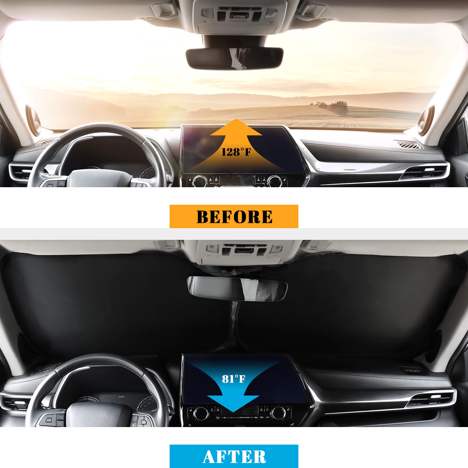 Car Windshield Sun Shade for Chevy 2014-2018 Silverado 1500 for GMC 2014-2018 Sierra 1500 Accessories OEM Design Reflective — view 3