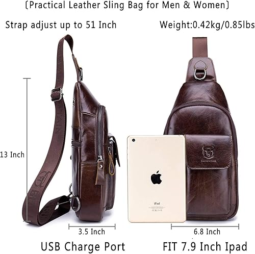 Miniatura 2 de Bolso cruzado de cuero para hombre bolso de hombro casual bolsas de pecho para viajes senderismo mochilas Café Mochilas Sling