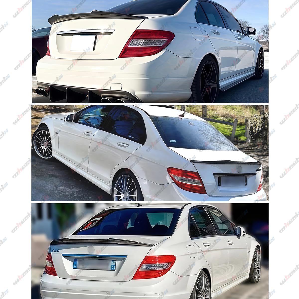 Rear Spoiler Compatible with 2008-2014 Mercedes Benz W204 C-Class, PSM Style Duckbill Fits for C180 C200 C250 C300 C350 C63 AMG, Trunk Tail Deck Lid Splitter Wing Lip (Glossy Forged Pattern)