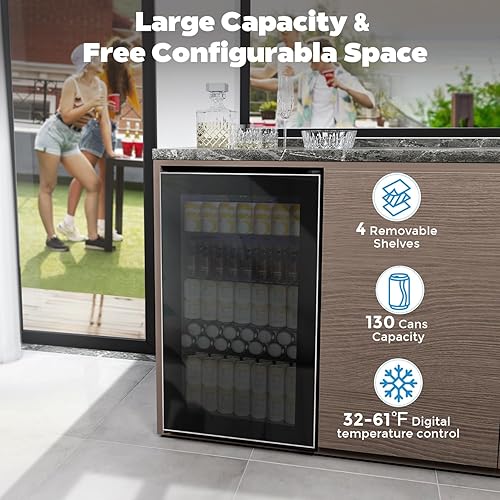 Miniatura 2 de Kndko Refrigerador de bebidas  Mini refrigerador para 130 latas con estantes ajustables, puerta de cristal, control digital de temperatura,