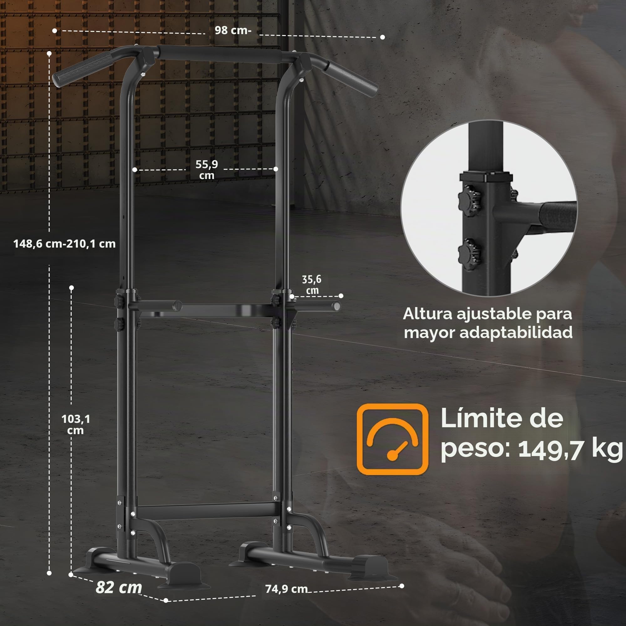 Barra dominadas,Pull up bar,Power Tower,Estacion dominadas,Estación de fitness multifunción,fitness y abdominales,Altura Ajustable,Capacidad de carga 330LB