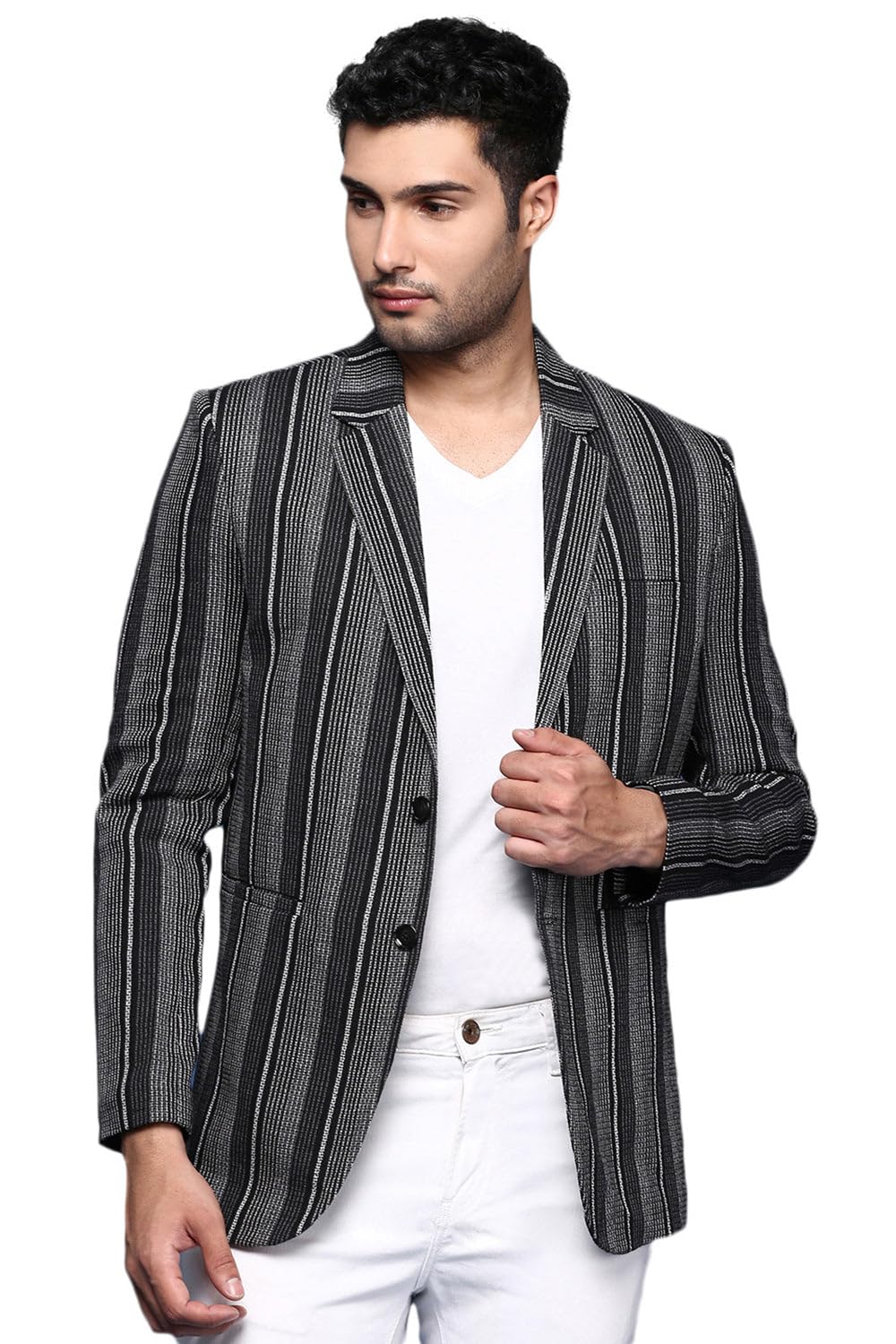showoffff Men Stripe Print Single Breasted Formal Blazer | Notched Lapel Full Sleeves Cotton Blazer for Mens | Slim Fit Regular Length Blazer for Men's-picture-11