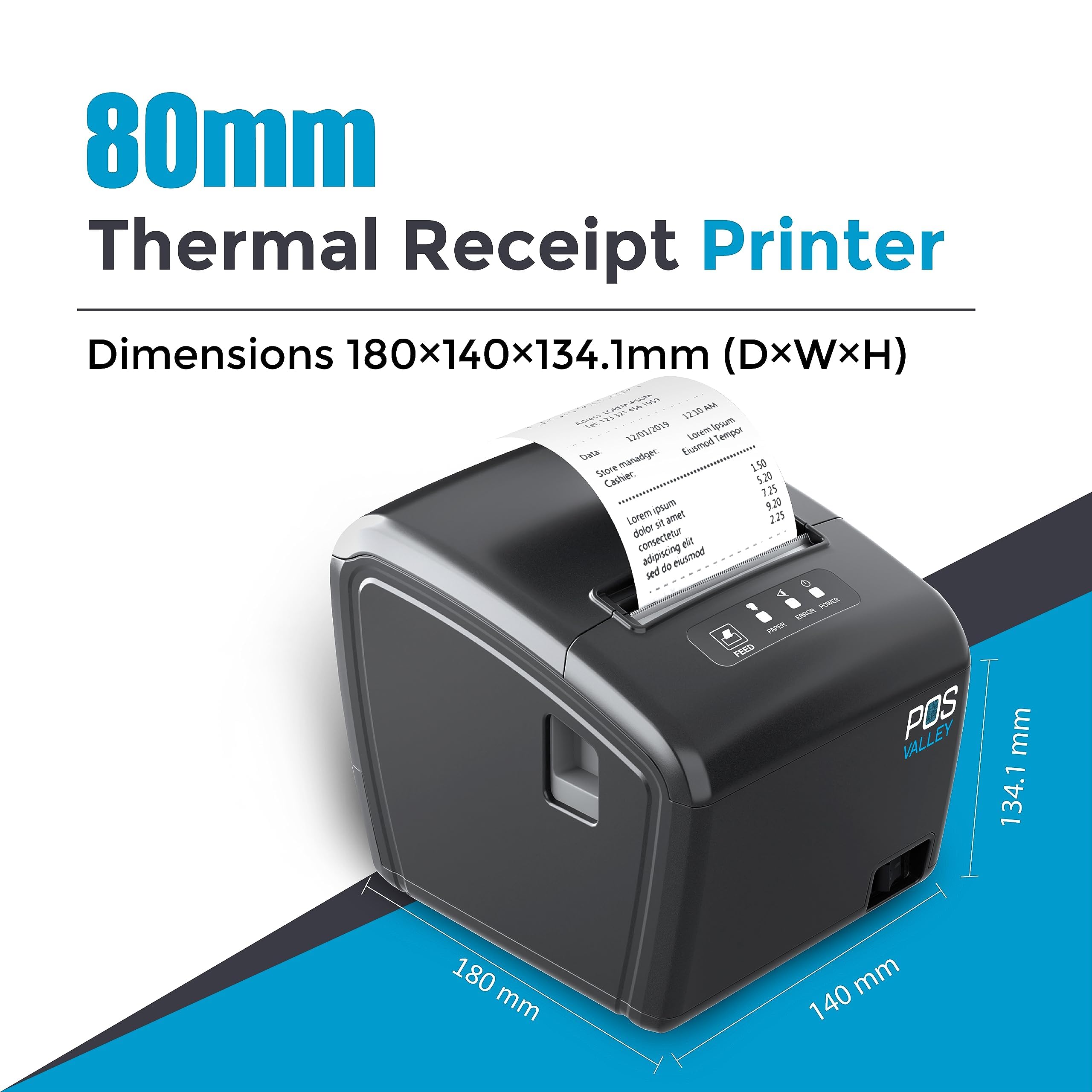 Imprimante de Reçus Thermique 80mm 260mm/s Ethernet USB Seriel Compatible Windows Android Mac Linux ChromeOS ESC/POS