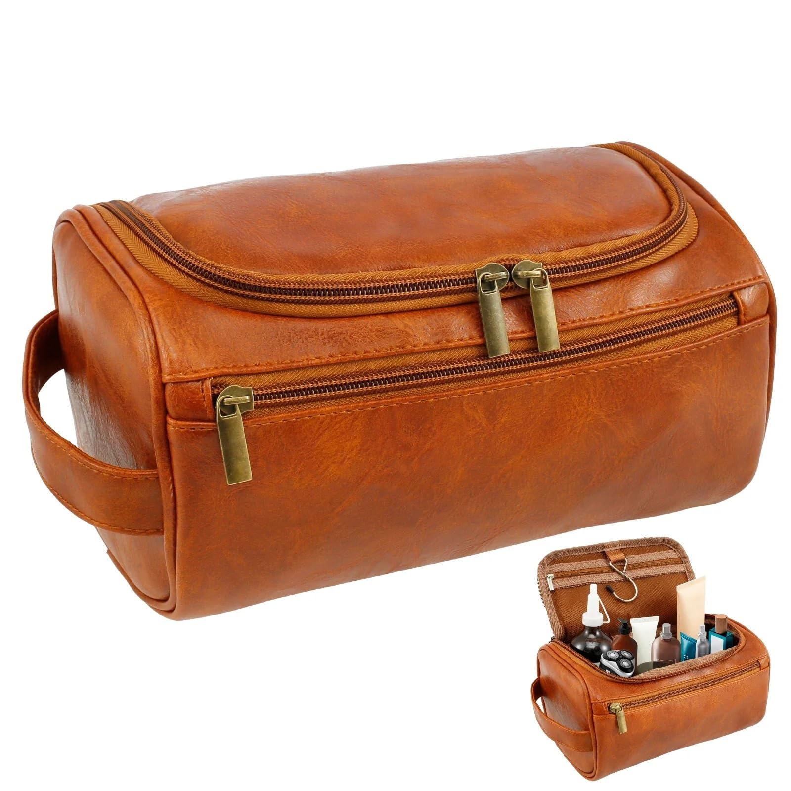 Neceser Neceser de negocios for hombre, bolsa de almacenamiento de artículos de tocador portátil de cuero, bolsa de cosméticos de afeitado impermeable for colgar en viaje de gran capacidad Para Hombre