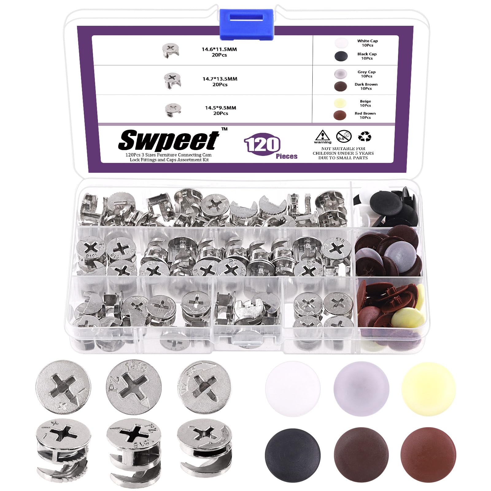 Buy Swpeet 120Pcs 3 Sizes Silver 3in1 Furniture Connecting Cam Lock