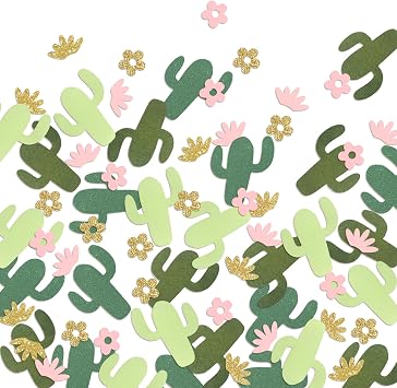 Letjolt Cactus Confetti Succulent Baby Shower Girls Table Decoration Glitter Golden Greenery Scatter Pink Flower Paper Craft Supplies Fiesta Theme Birthday Party Wedding Gift Decor 105 Pcs