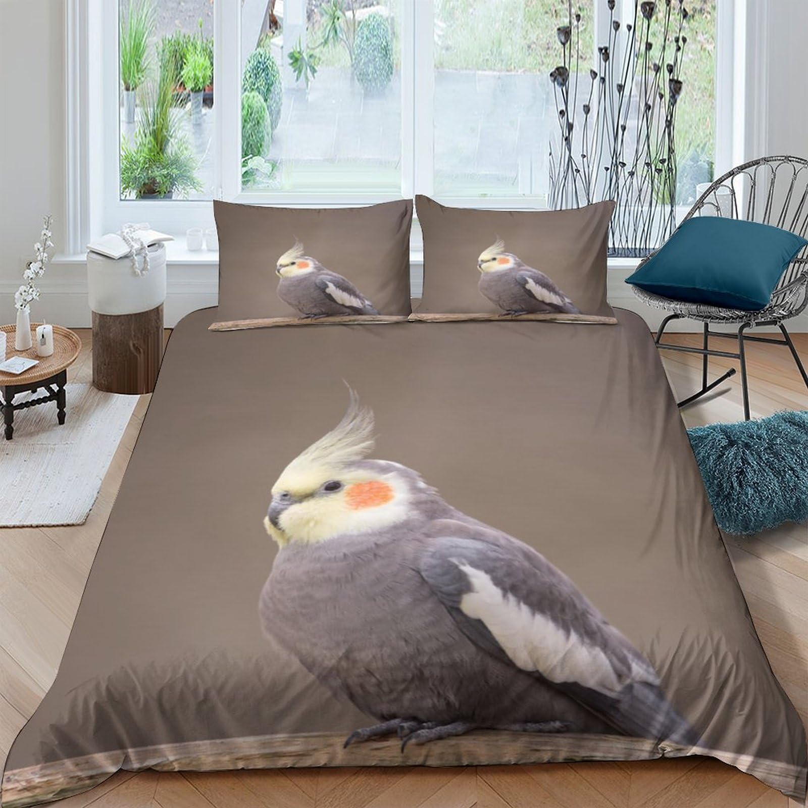 Ctjqhvkz Style-5 3D Printed Cockatiel Bird Fitted Sheet Microfiber Soft Brown Parrot Bed Cover For Bedroom Guest Room Mattress Protection Decor Single（135X200cm）