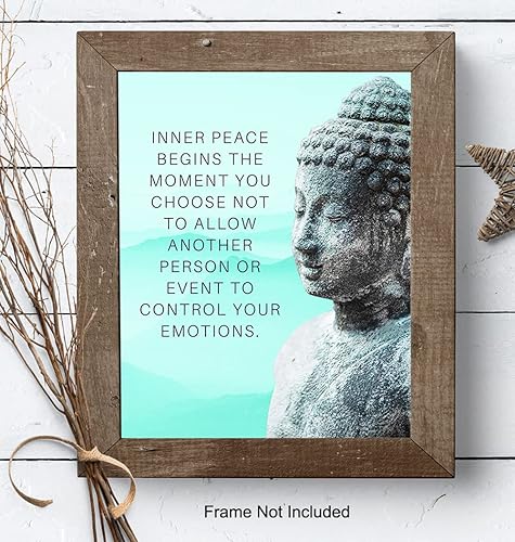 Vista 8 de Buddhism Buddha Statue Art Print - Inspirational Motivational Zen Quote Wall Decor for Bathroom, Home, Apartment, Spa, Yoga or Meditation Room